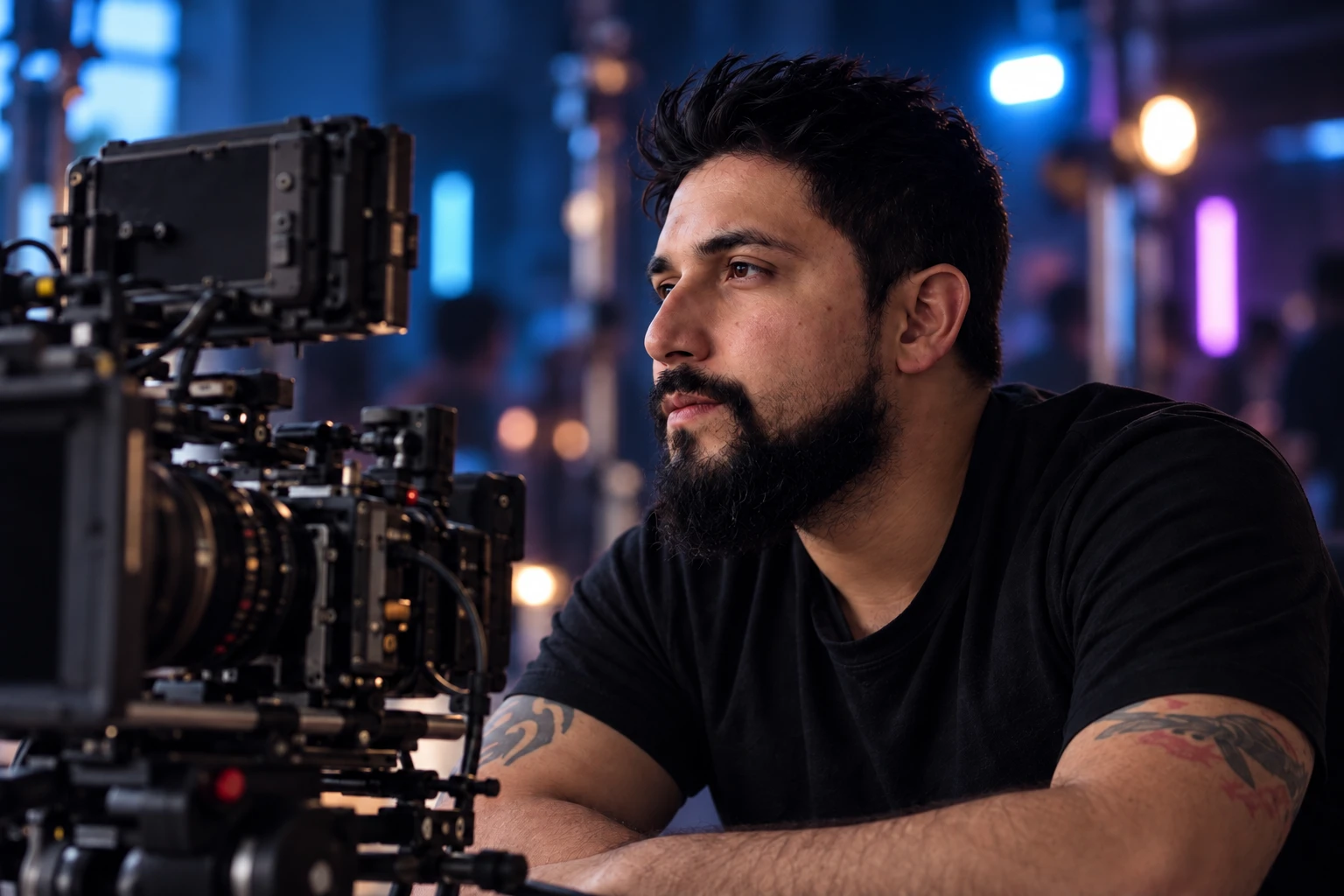 Danny Vega beside a cinema camera